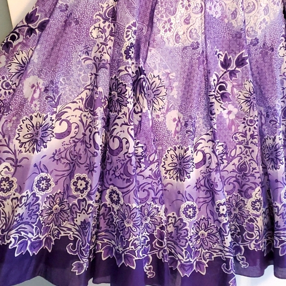 Purple floral midi cotton skirt - petite small - Picture 2 of 8